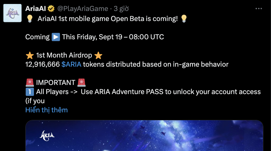 aria Ai thông báo